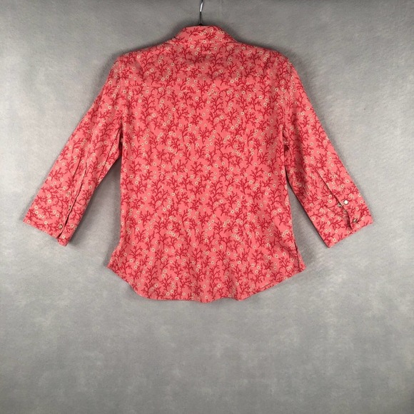 DKNY Jeans Women's Size Medium Floral Snap Front Shirt Pink - Picture 5 of 9